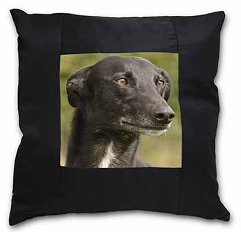 Greyhound Dog Black Satin Feel Scatter Cushion