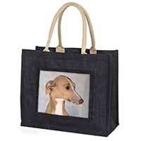 Greyhound Dog Large Black Jute Shopping Bag - Advanta Group®