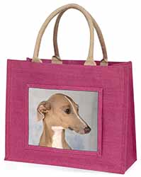 Greyhound Dog Large Pink Jute Shopping Bag