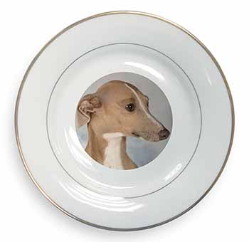 Greyhound Dog Gold Rim Plate Printed Full Colour in Gift Box