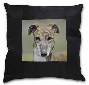 Brindle Greyhound Dog Black Satin Feel Scatter Cushion