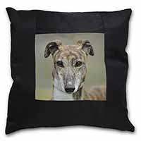 Brindle Greyhound Dog Black Satin Feel Scatter Cushion