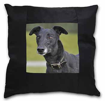 Black Greyhound Dog Black Satin Feel Scatter Cushion
