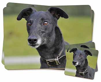 Black Greyhound Dog Twin 2x Placemats and 2x Coasters Set in Gift Box