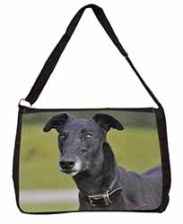 Black Greyhound Dog Large Black Laptop Shoulder Bag School/College