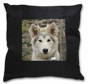 A Pretty Siberian Husky Puppy Dog Black Satin Feel Scatter Cushion