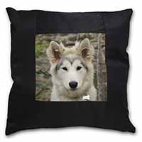 A Pretty Siberian Husky Puppy Dog Black Satin Feel Scatter Cushion