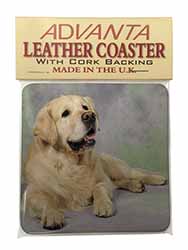 Gold Golden Retriever Single Leather Photo Coaster