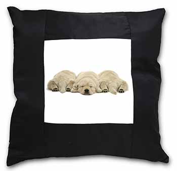 Golden Retriever Puppies Black Satin Feel Scatter Cushion