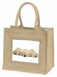 Golden Retriever Puppies Natural/Beige Jute Large Shopping Bag