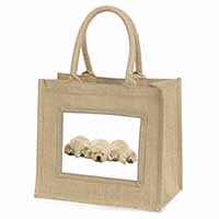 Golden Retriever Puppies Natural/Beige Jute Large Shopping Bag