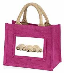 Golden Retriever Puppies Little Girls Small Pink Jute Shopping Bag