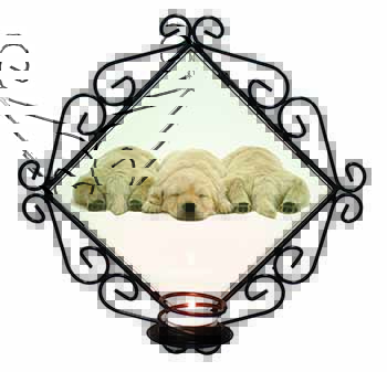 Golden Retriever Puppies Wrought Iron Wall Art Candle Holder