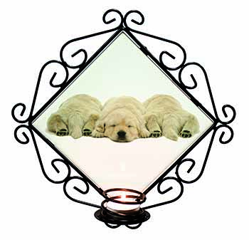 Golden Retriever Puppies Wrought Iron Wall Art Candle Holder