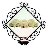 Golden Retriever Puppies Wrought Iron Wall Art Candle Holder