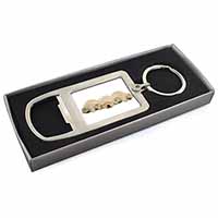 Golden Retriever Puppies Chrome Metal Bottle Opener Keyring in Box