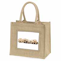 Five Golden Retriever Puppy Dogs Natural/Beige Jute Large Shopping Bag