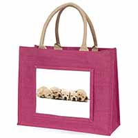 Five Golden Retriever Puppy Dogs Large Pink Jute Shopping Bag