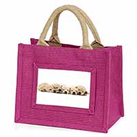 Five Golden Retriever Puppy Dogs Little Girls Small Pink Jute Shopping Bag