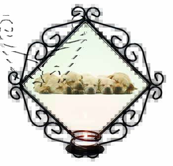 Five Golden Retriever Puppy Dogs Wrought Iron Wall Art Candle Holder
