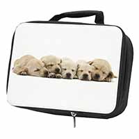 Five Golden Retriever Puppy Dogs Black Insulated School Lunch Box/Picnic Bag