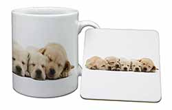 Five Golden Retriever Puppy Dogs Mug and Coaster Set