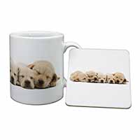 Five Golden Retriever Puppy Dogs Mug and Coaster Set
