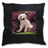 Golden Retriever Puppy Black Satin Feel Scatter Cushion