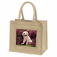 Golden Retriever Puppy Natural/Beige Jute Large Shopping Bag