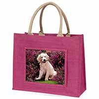 Golden Retriever Puppy Large Pink Jute Shopping Bag
