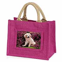Golden Retriever Puppy Little Girls Small Pink Jute Shopping Bag