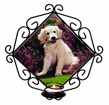 Golden Retriever Puppy Wrought Iron Wall Art Candle Holder