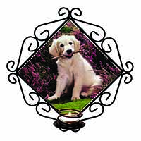 Golden Retriever Puppy Wrought Iron Wall Art Candle Holder