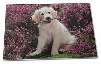 Large Glass Cutting Chopping Board Golden Retriever Puppy