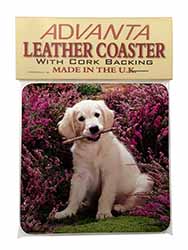 Golden Retriever Puppy Single Leather Photo Coaster