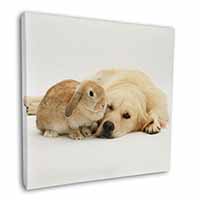 Golden Retriever and Rabbit Square Canvas 12"x12" Wall Art Picture Print