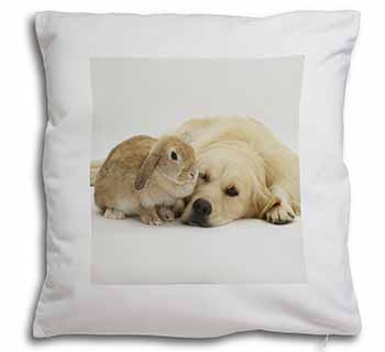 Golden Retriever and Rabbit Soft White Velvet Feel Scatter Cushion