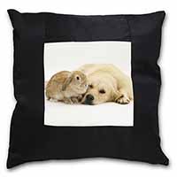 Golden Retriever and Rabbit Black Satin Feel Scatter Cushion