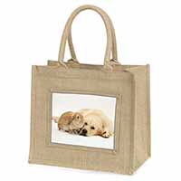 Golden Retriever and Rabbit Natural/Beige Jute Large Shopping Bag