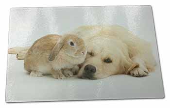Large Glass Cutting Chopping Board Golden Retriever and Rabbit