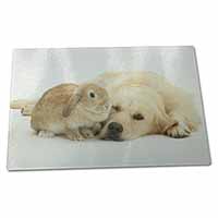 Large Glass Cutting Chopping Board Golden Retriever and Rabbit