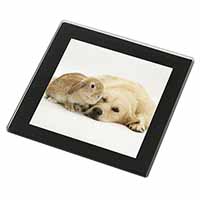 Golden Retriever and Rabbit Black Rim High Quality Glass Coaster