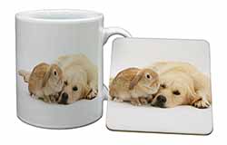 Golden Retriever and Rabbit Mug and Coaster Set