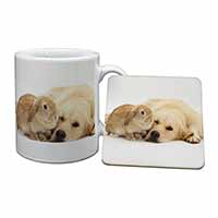 Golden Retriever and Rabbit Mug and Coaster Set