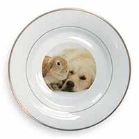Golden Retriever and Rabbit Gold Rim Plate Printed Full Colour in Gift Box
