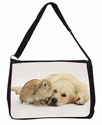 Golden Retriever and Rabbit Large Black Laptop Shoulder Bag School/College