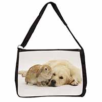 Golden Retriever and Rabbit Large Black Laptop Shoulder Bag School/College