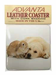 Golden Retriever and Rabbit Single Leather Photo Coaster