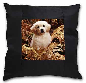 Golden Retriever Puppy Black Satin Feel Scatter Cushion