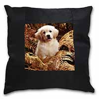 Golden Retriever Puppy Black Satin Feel Scatter Cushion